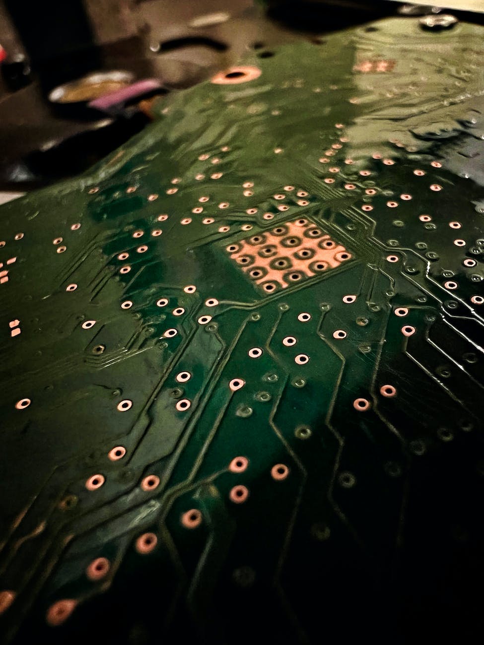 close up of a chip on a board inside a computer